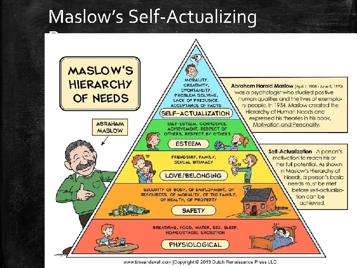 Maslow’s Self-Actualizing Person ▪ Humanistic Theories focused on the ways people strive for self-determination/self-realization