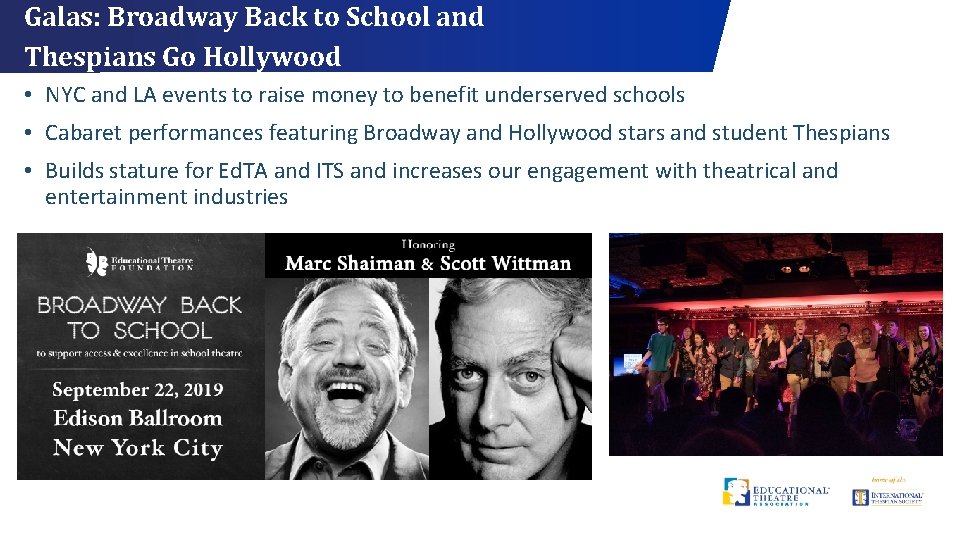 Galas: Broadway Back to School and Thespians Go Hollywood • NYC and LA events