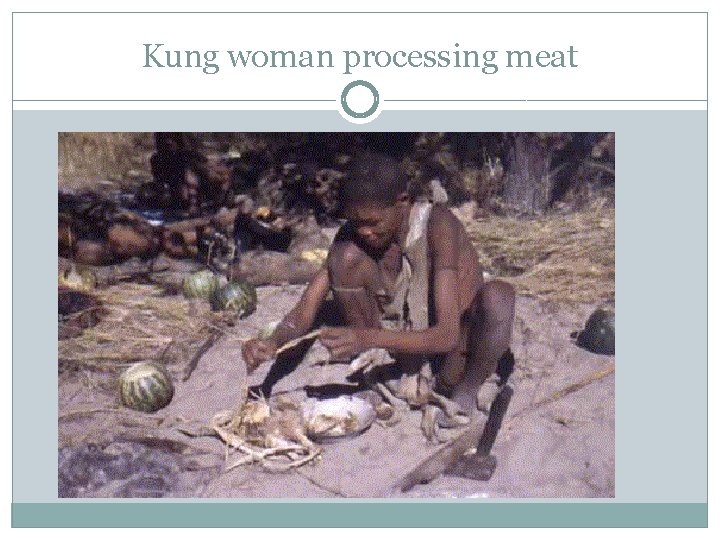 Kung woman processing meat 