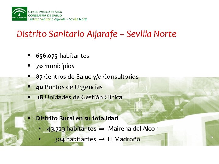 Distrito Sanitario Aljarafe – Sevilla Norte 656. 075 habitantes 70 municipios 87 Centros de