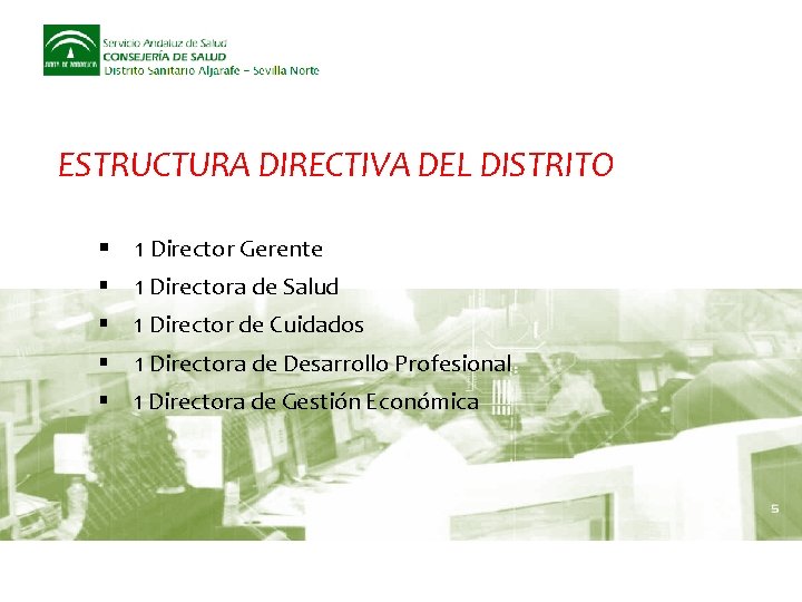 ESTRUCTURA DIRECTIVA DEL DISTRITO 1 Director Gerente 1 Directora de Salud 1 Director de