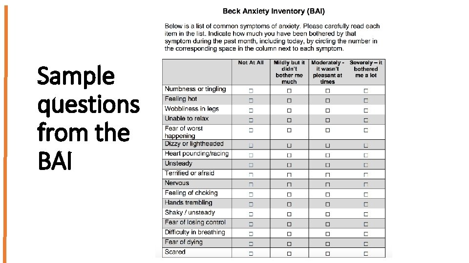 Sample questions from the BAI 