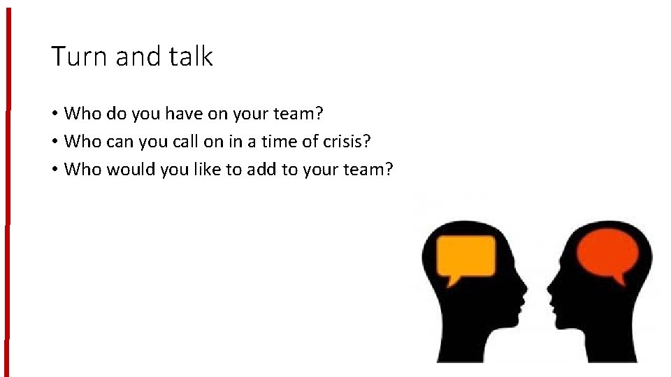 Turn and talk • Who do you have on your team? • Who can