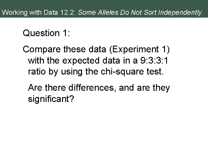 Working with Data 12. 2: Some Alleles Do Not Sort Independently Question 1: Compare