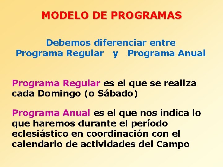 MODELO DE PROGRAMAS Debemos diferenciar entre Programa Regular y Programa Anual Programa Regular es