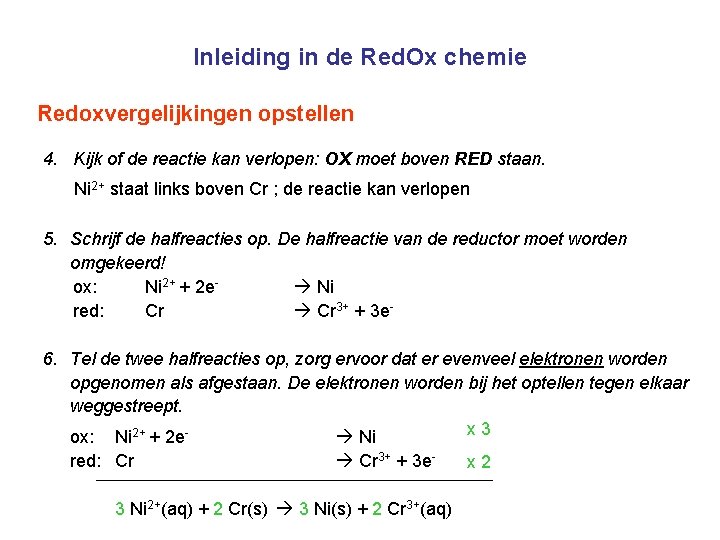 Inleiding in de Red. Ox chemie Redoxvergelijkingen opstellen 4. Kijk of de reactie kan
