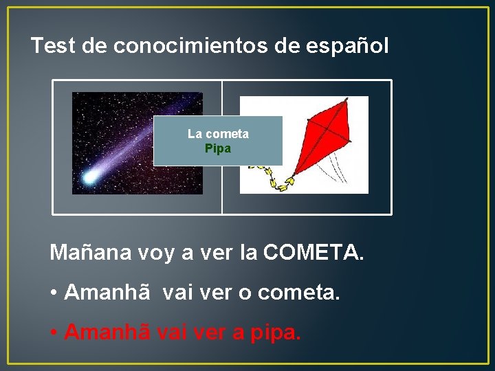 Test de conocimientos de español La cometa Pipa Mañana voy a ver la COMETA.