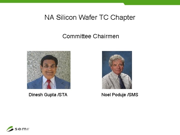 NA Silicon Wafer TC Chapter Committee Chairmen Dinesh Gupta /STA Noel Poduje /SMS 