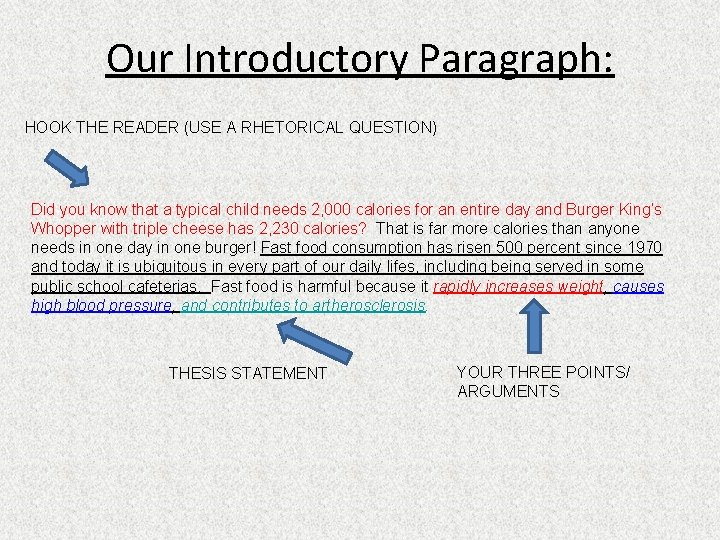 Our Introductory Paragraph: HOOK THE READER (USE A RHETORICAL QUESTION) Did you know that