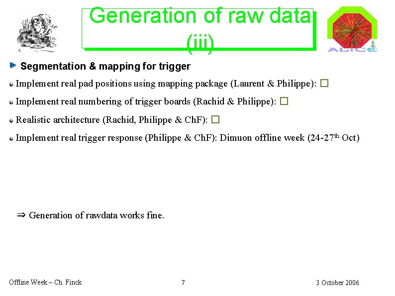 Generation of raw data Pluggins (I) (iii) Segmentation & mapping for trigger Implement real