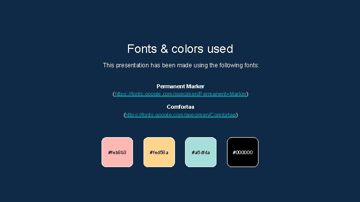 Fonts & colors used This presentation has been made using the following fonts: Permanent