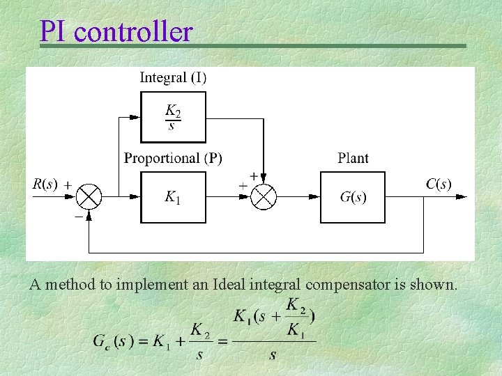 PI controller A method to implement an Ideal integral compensator is shown. 