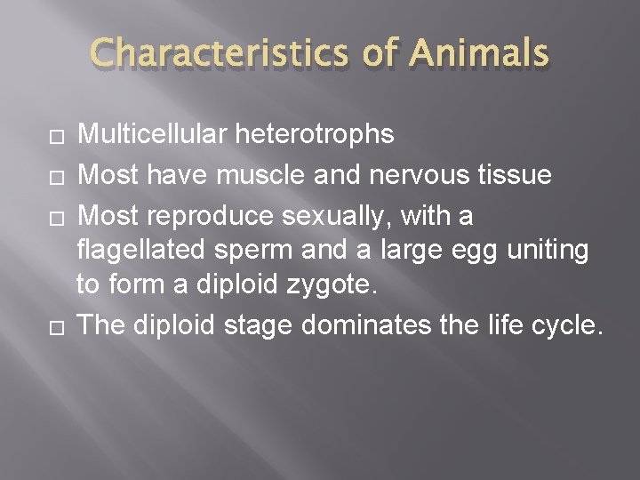 Characteristics of Animals � � Multicellular heterotrophs Most have muscle and nervous tissue Most