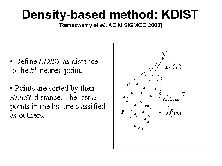 Density-based method: KDIST [Ramaswamy et al. , ACIM SIGMOD 2000] • Define KDIST as