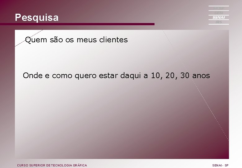 Pesquisa Quem são os meus clientes Onde e como quero estar daqui a 10,