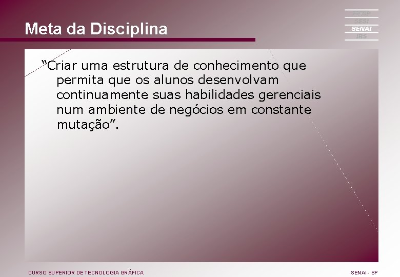 Meta da Disciplina “Criar uma estrutura de conhecimento que permita que os alunos desenvolvam