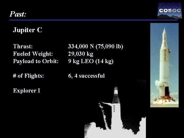 Past: Jupiter C Thrust: Fueled Weight: Payload to Orbit: 334, 000 N (75, 090