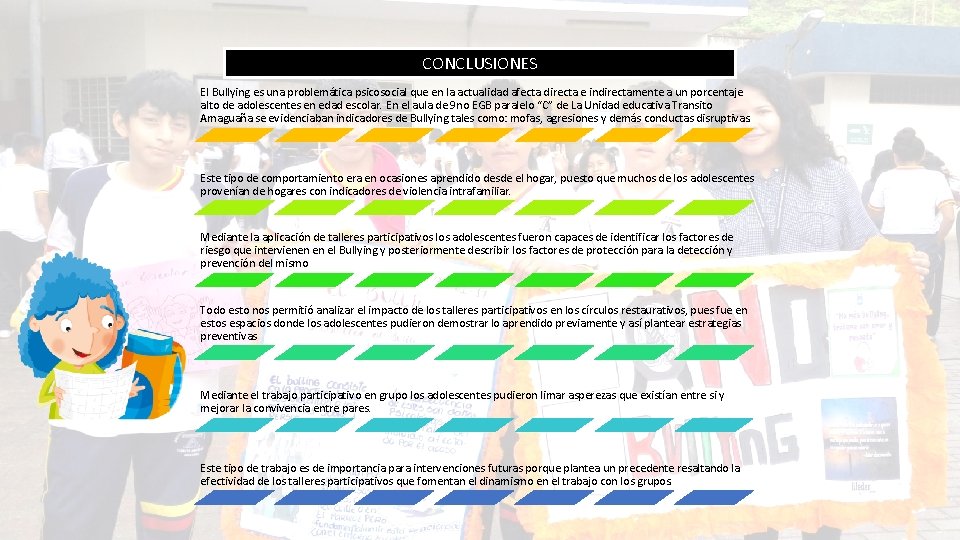 CONCLUSIONES El Bullying es una problemática psicosocial que en la actualidad afecta directa e