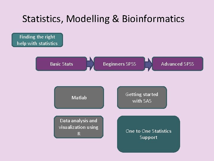 Statistics, Modelling & Bioinformatics Finding the right help with statistics Basic Stats Matlab Data