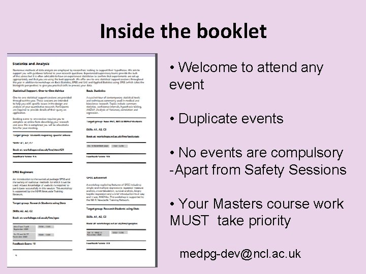 Inside the booklet • Welcome to attend any event • Duplicate events • No