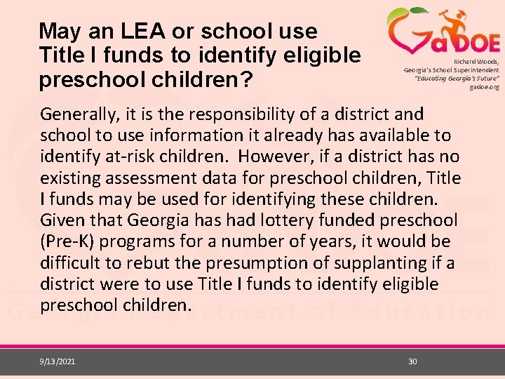 May an LEA or school use Title I funds to identify eligible preschool children?