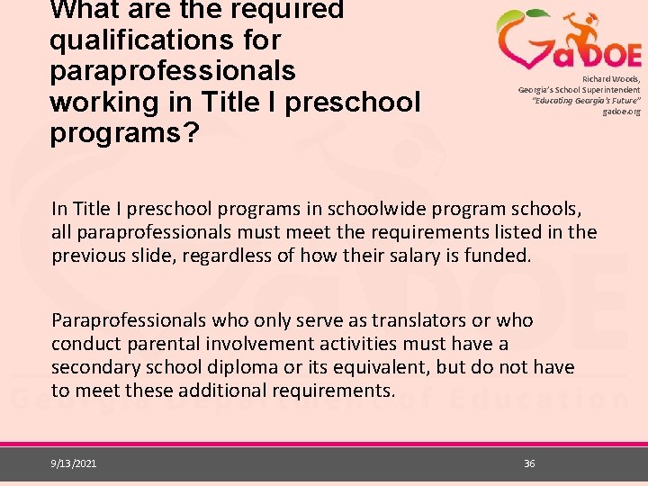What are the required qualifications for paraprofessionals working in Title I preschool programs? Richard