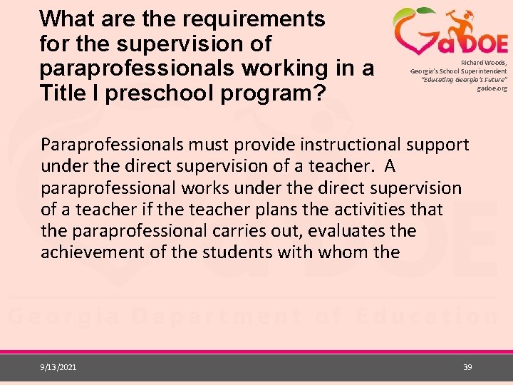 What are the requirements for the supervision of paraprofessionals working in a Title l