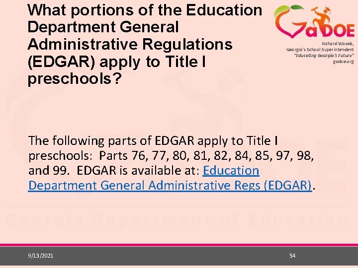 What portions of the Education Department General Administrative Regulations (EDGAR) apply to Title I