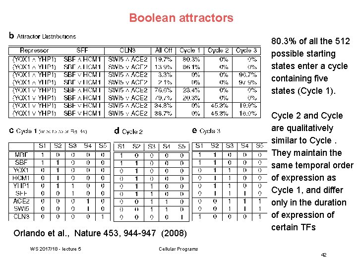 Boolean attractors 80. 3% of all the 512 possible starting states enter a cycle