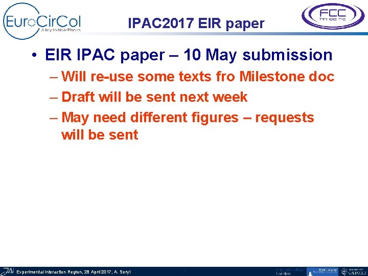 IPAC 2017 EIR paper • EIR IPAC paper – 10 May submission – Will