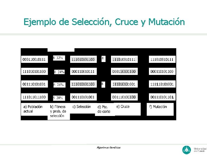 Ejemplo de Selección, Cruce y Mutación Algoritmos Genéticos 