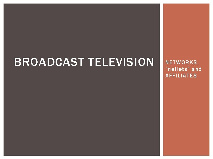 BROADCAST TELEVISION NETWORKS, “netlets” and AFFILIATES 