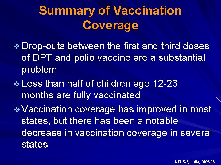 Summary of Vaccination Coverage v Drop-outs between the first and third doses of DPT