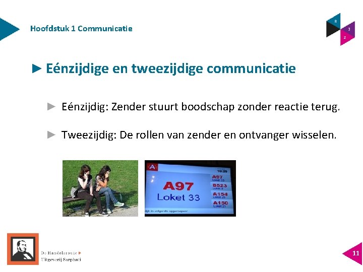 Hoofdstuk 1 Communicatie ► Eénzijdige en tweezijdige communicatie ► Eénzijdig: Zender stuurt boodschap zonder