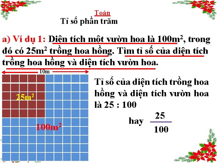 Toán Tỉ số phần trăm a) Ví dụ 1: Diện tích một vườn hoa