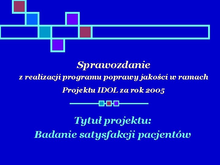 Sprawozdanie z realizacji programu poprawy jakości w ramach Projektu IDOL za rok 2005 Tytuł