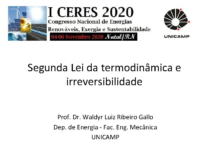Segunda Lei da termodinâmica e irreversibilidade Prof. Dr. Waldyr Luiz Ribeiro Gallo Dep. de