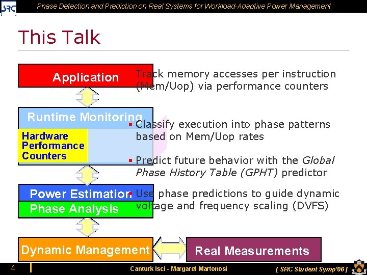 Phase Detection and Prediction on Real Systems for Workload-Adaptive Power Management This Talk Application