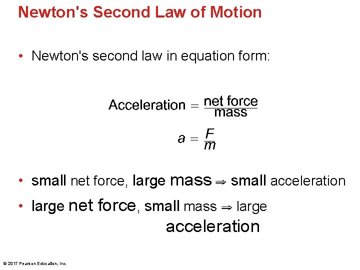 Newton's Second Law of Motion • Newton's second law in equation form: • small