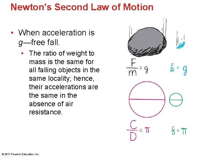 Newton's Second Law of Motion • When acceleration is g—free fall. • The ratio