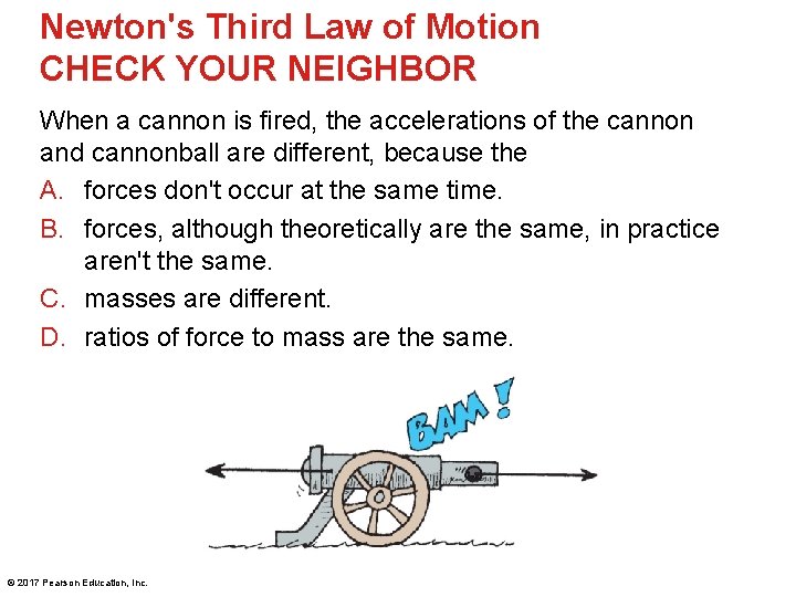 Newton's Third Law of Motion CHECK YOUR NEIGHBOR When a cannon is fired, the