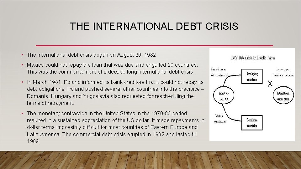 THE INTERNATIONAL DEBT CRISIS • The international debt crisis began on August 20, 1982