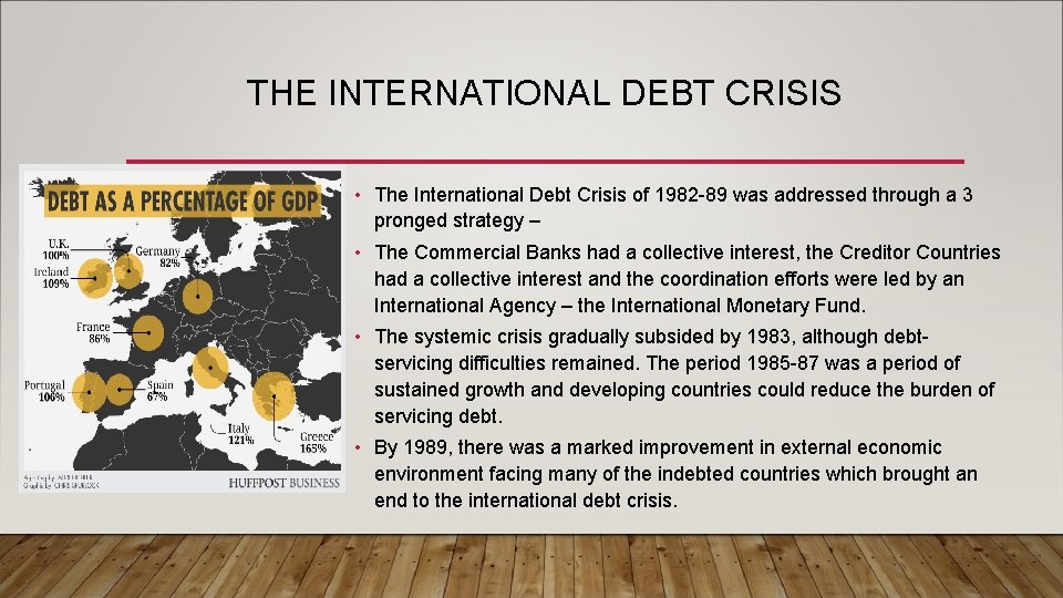 THE INTERNATIONAL DEBT CRISIS • The International Debt Crisis of 1982 -89 was addressed