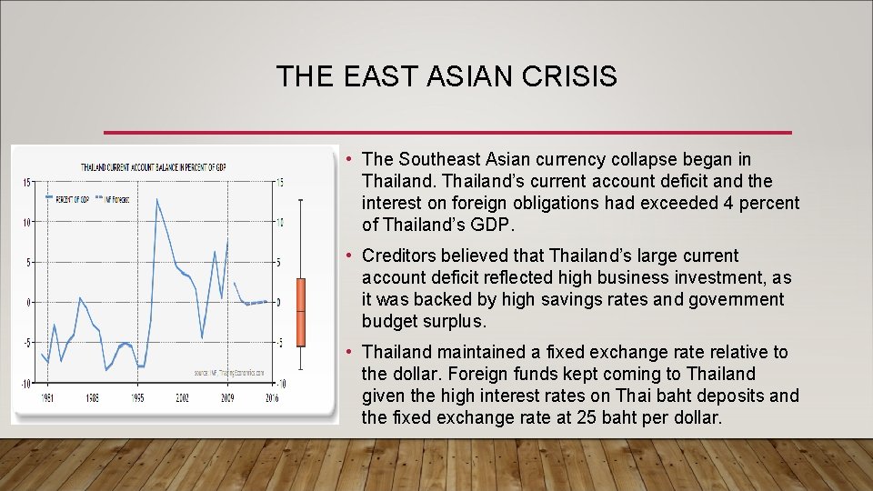THE EAST ASIAN CRISIS • The Southeast Asian currency collapse began in Thailand’s current