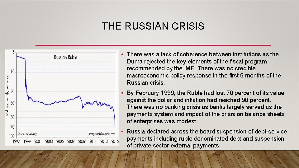 THE RUSSIAN CRISIS • There was a lack of coherence between institutions as the