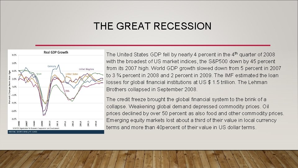 THE GREAT RECESSION • The United States GDP fell by nearly 4 percent in