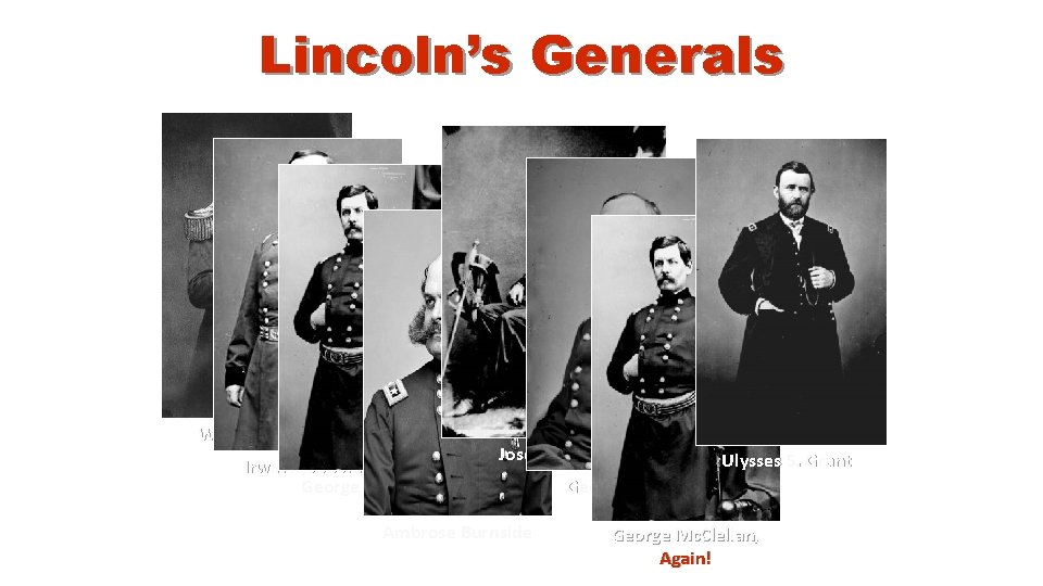 Lincoln’s Generals Winfield Scott Irwin Mc. Dowell George Mc. Clellan Joseph Hooker Ambrose Burnside