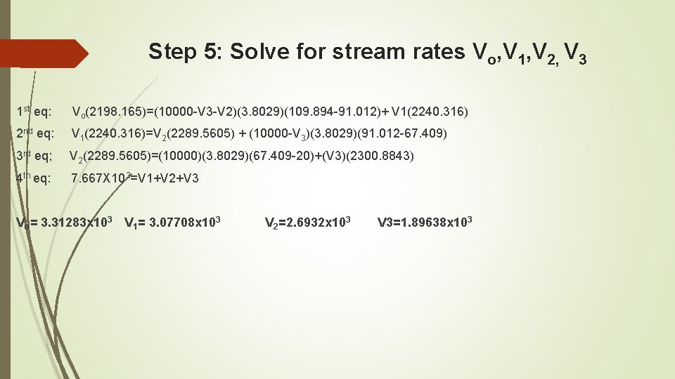 Step 5: Solve for stream rates Vo, V 1, V 2, V 3 1
