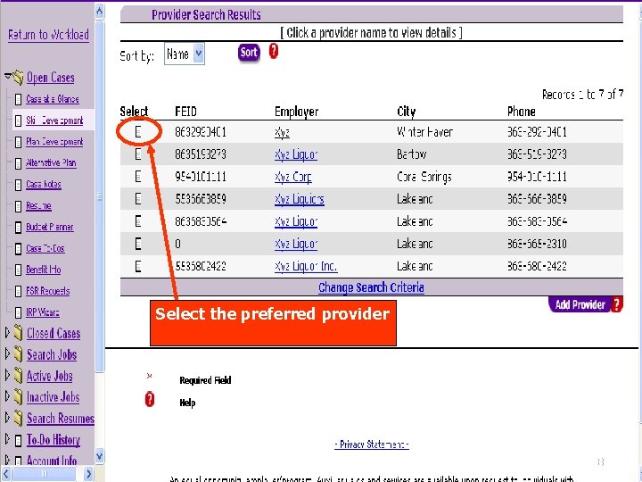 Select the preferred provider 18 
