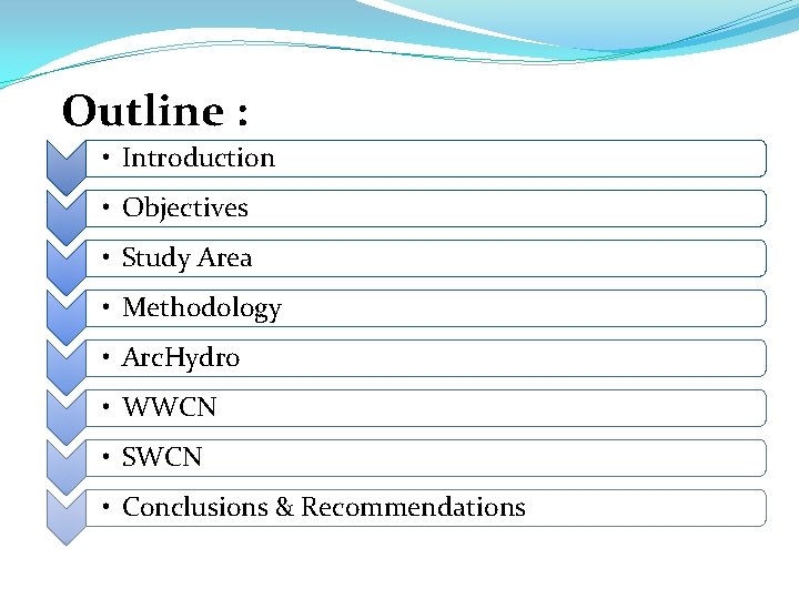 Outline : • Introduction • Objectives • Study Area • Methodology • Arc. Hydro